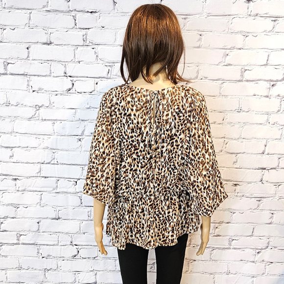 BANANA REPUBLIC long sleeve sheer leopard-like print blouse, Size: L - Picture 9 of 14